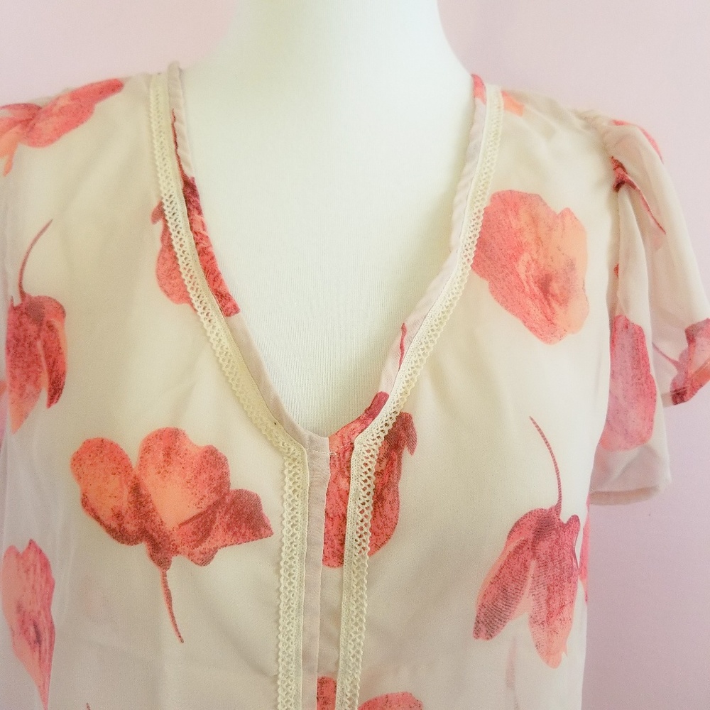 Maison Jules Sheer Floral Top Size L